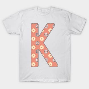 MONOGRAM LETTER K PINK FLORAL TYPOGRAPHY DESIGN T-Shirt